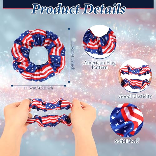CURASA 4th of July Patriotic Hair Scrunchies 5-Pack Red White Blue