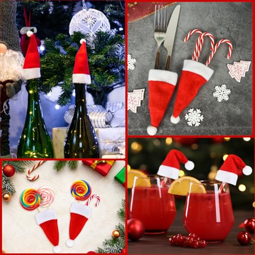 Mini Christmas Hat Set of 10 - Red Velvet Santa Hats for Holiday Decorations