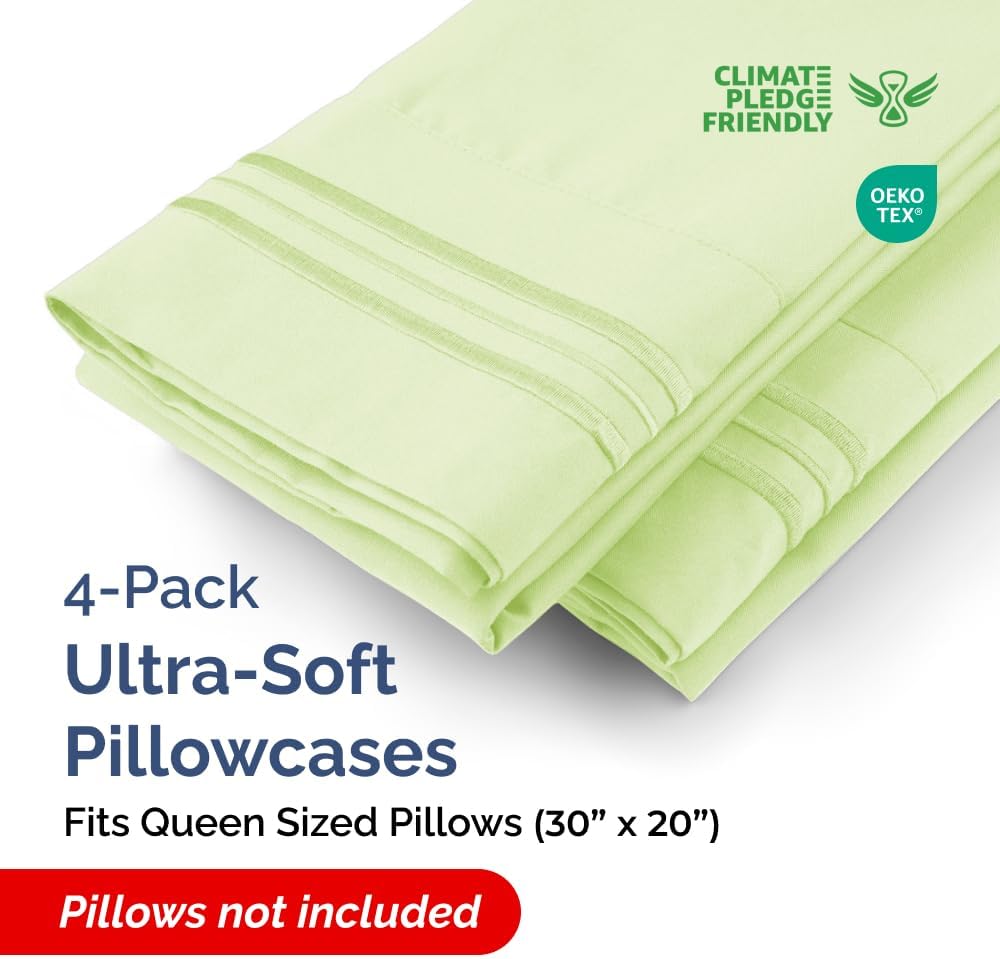 Skiennix Queen Pillow Cases Set of 4 | Ultra Soft Hotel Quality - Cozy, Wrinkle-Free & Fade Resistant - Light Sage Green