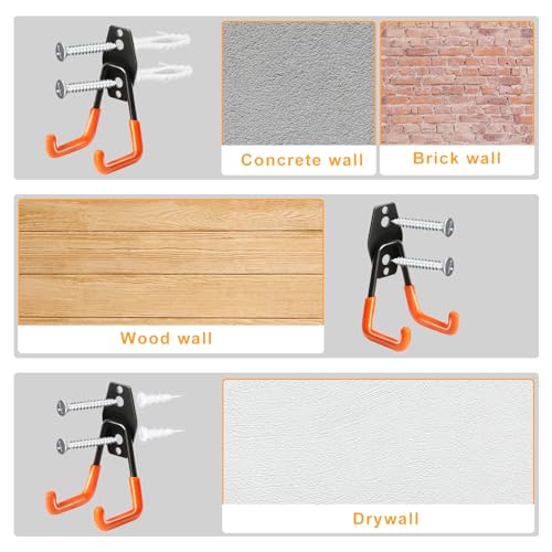 KURUI 2.8 Inch Heavy Duty Garage Wall Hooks - 2 Pack Metal Tool Organizer
