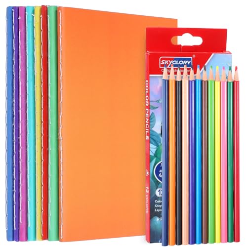 Prudiut 8 Pack A6 Blank Sketchbooks with 12 Colored Pencils