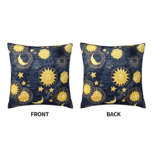 VARUN 18x18 Inch Golden Stars Moon Sun Throw Pillow Cover