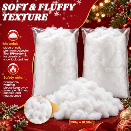 Fake Snow for Christmas Decorations - 10.58 Ounce Artificial White Cloud Fluff