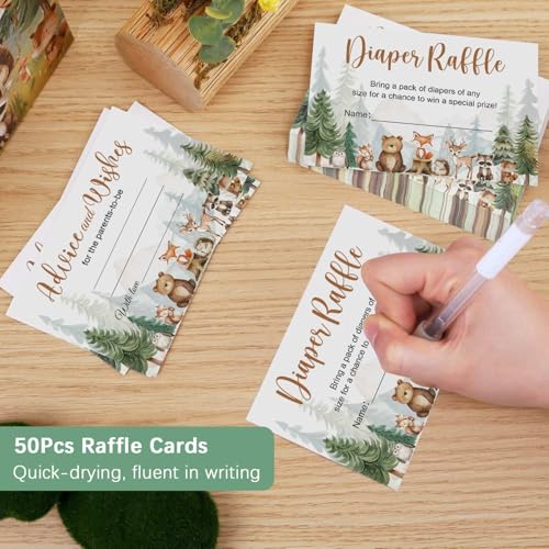 Woodland Baby Shower Diaper Raffle Box Set with 50 Raffle Tickets