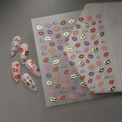 LYLYNB 3D Lip & Heart Valentine Nail Stickers Self-Adhesive Decals