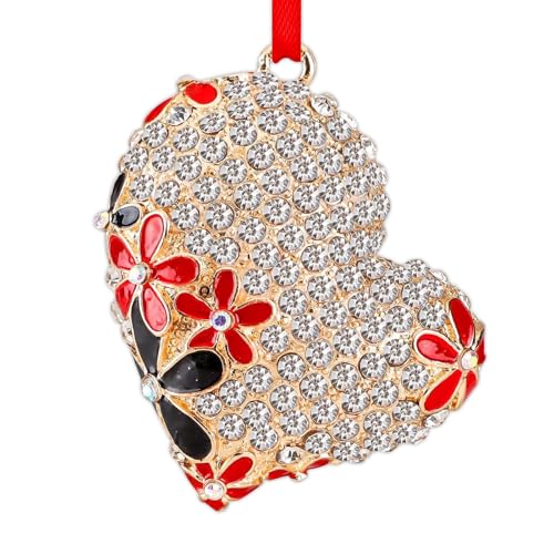 Gold Heart Christmas Ornament - Rhinestone Metal Tree Keepsake Gift