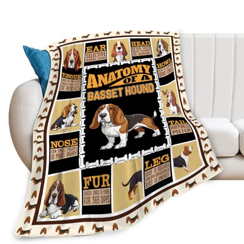 Basset Hound Throw Blanket - Soft Flannel Plush Dog Print, 50"x40"