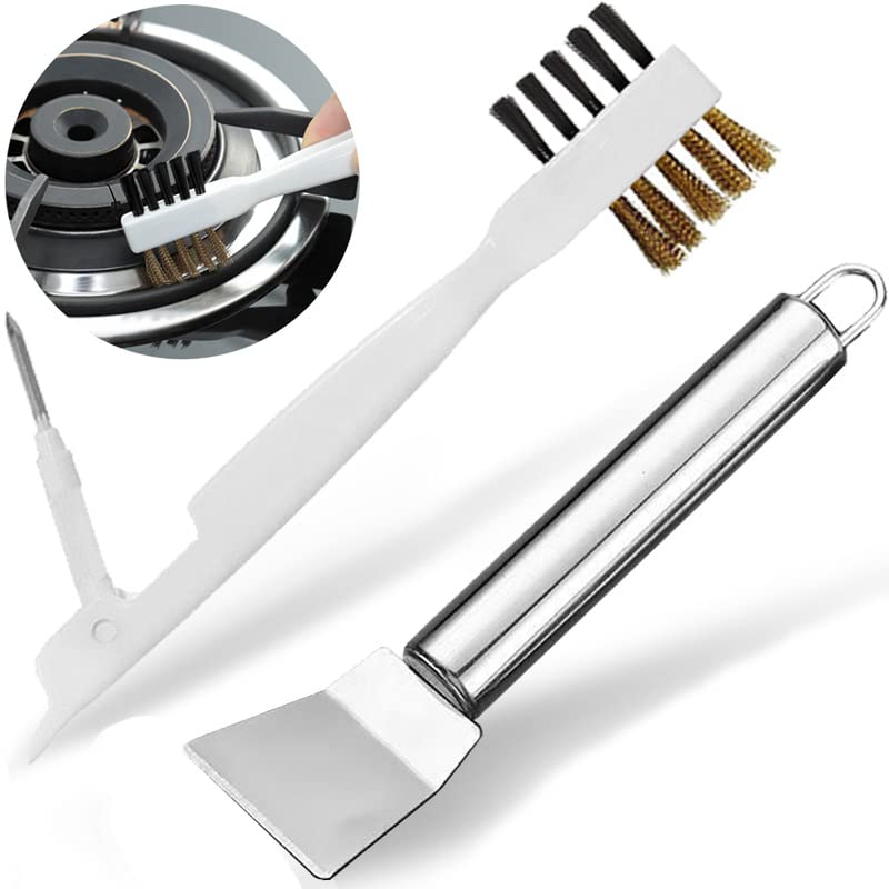 Stove Brush & Stainless Steel Scraper Set - 2pcs Gas Stove Cleaner