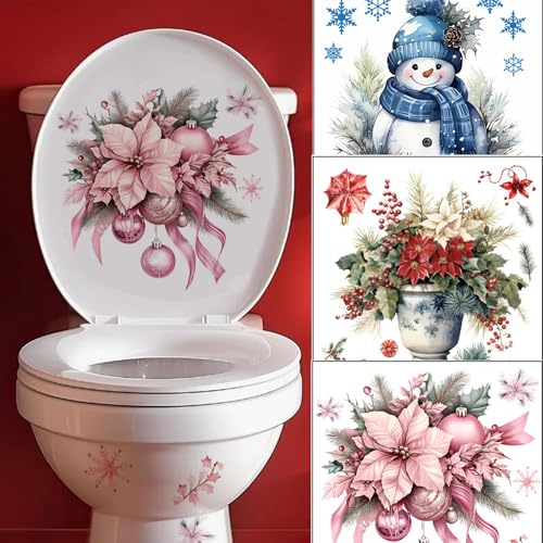 HeartYue 3 Sheets Christmas Toilet Lid Decals Festive Holiday Bathroom Decor