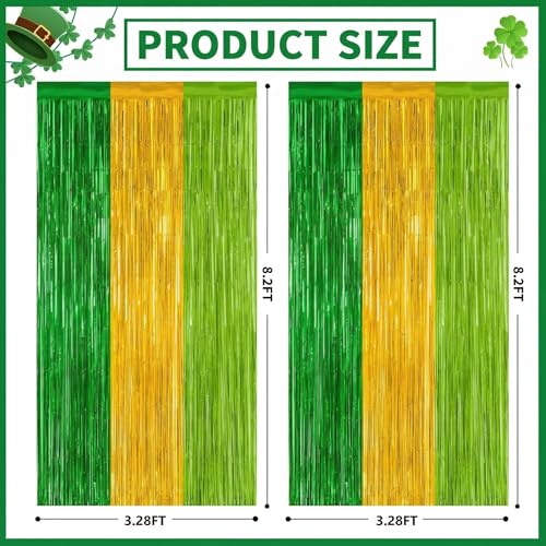Green Gold Foil Fringe Curtains – 2 Pack 3.3 x 8.3 Ft Party Backdrop