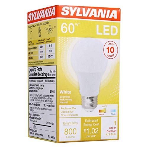 Sylvania A19 LED Light Bulb, 60W Equivalent, 800 Lumens, 3000K Warm White