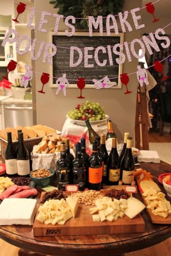 Let's Make Pour Decisions Wine Bachelorette Party Banner Glitter Decorations