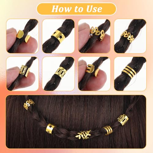 Tyqour 50Pcs Gold Hair Jewelry for Braids & Dreadlock Cuffs