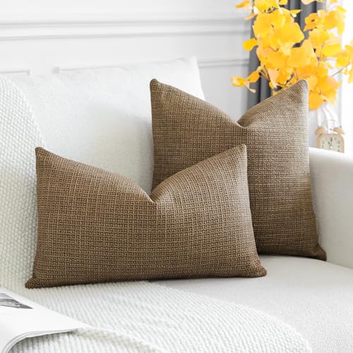 OTOSTAR Pack of 2 Coffee Brown Throw Pillow Covers 12x20 Inch