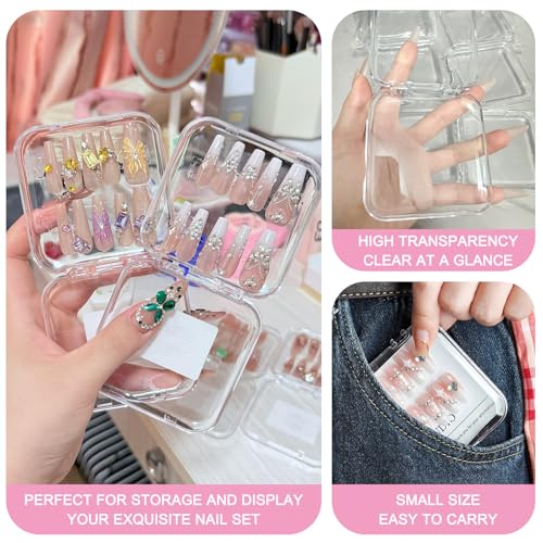 12pcs Clear Press-On Nail Storage Box Set with Adhesive Tape Organizer