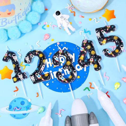 Number 2 Space Birthday Candle - Astronaut Planet Cake Topper