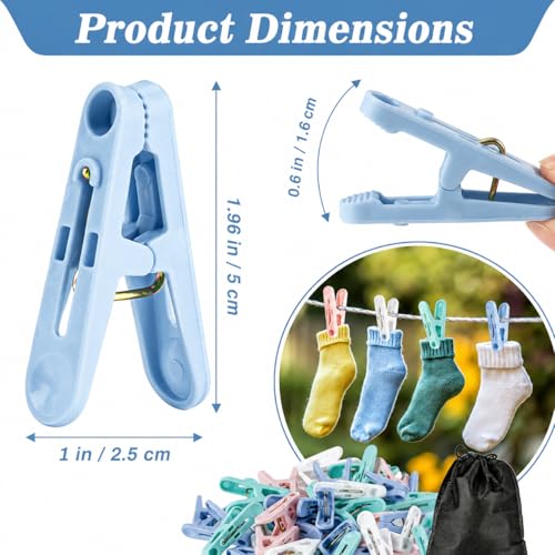RAINFLOW 60-Pack Colorful Plastic Clothespins with Storage Bag