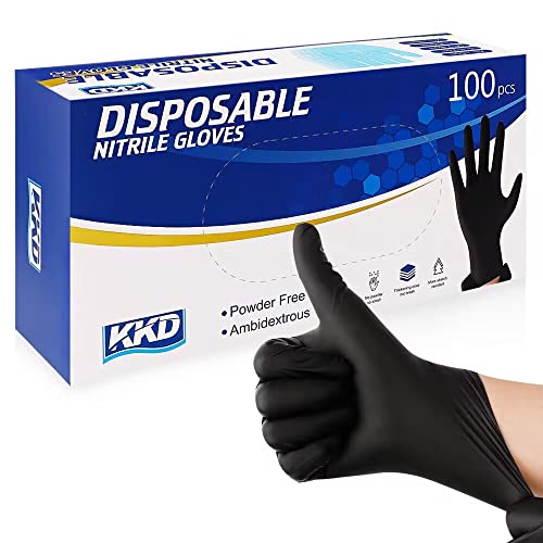 KKD Disposable Nitrile Gloves - 100 Count, Medium, 5.5 Mil, Black