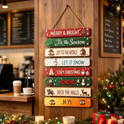 Christmas Wooden Wall Sign Rustic Holiday Decor with Snowmen & Reindeer - Gh-cp-3002