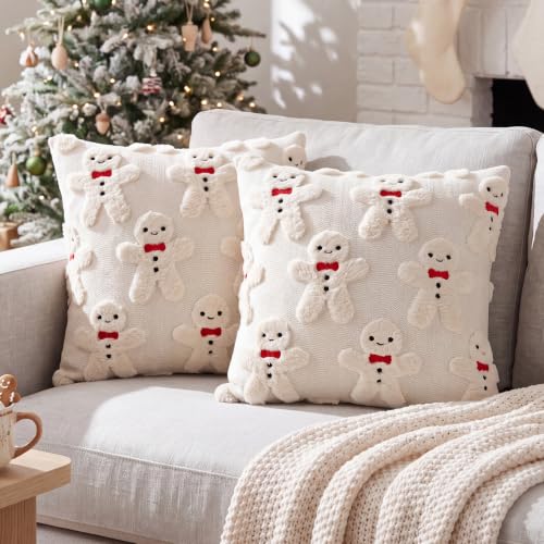 Christmas Gingerbread Pillow Covers – Soft Polyester, 18x18 in, 2 Pack