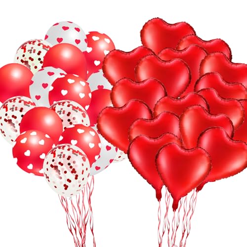Lunmon 50 Pcs Red Wedding Balloons Kit - 18 Inch Foil & 12 Inch Latex