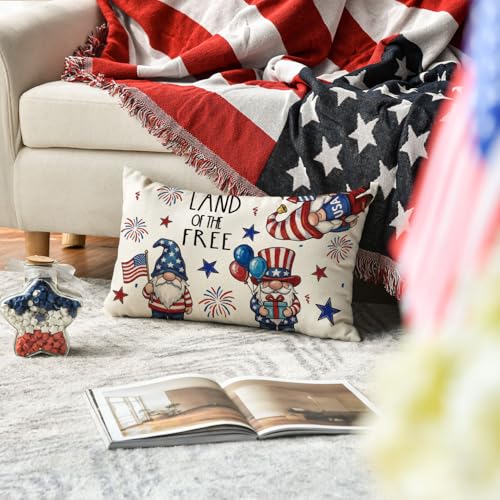 Independence Day Throw Pillow Cover - 12x20 Inch Fireworks Design