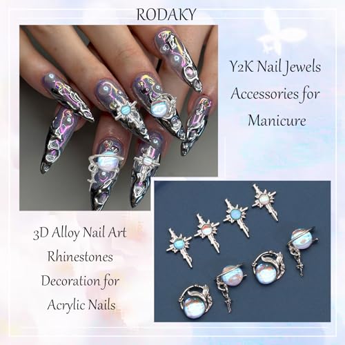 RODAKY 14Pcs 3D Cross Nail Charms Rhinestone Blue Crystal Jewels