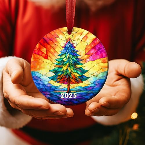 2025 Dated Stained Glass Christmas Tree Ornament - Colorful Keepsake