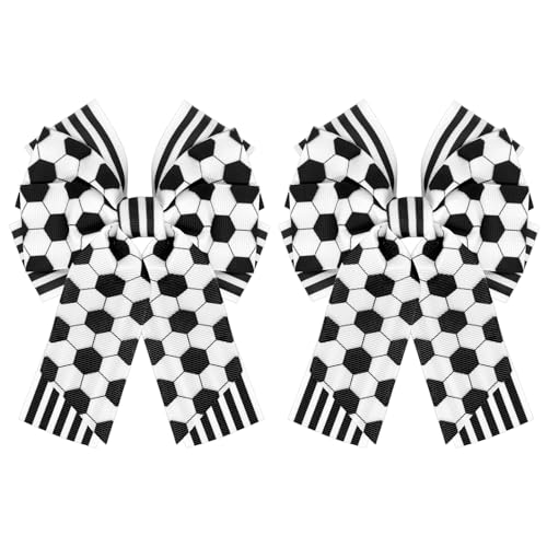 2Pcs Soccer Ball Bow Hair Clips - Black and White Football Hair Accessories