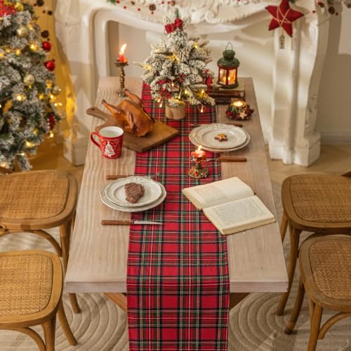 Red Green Plaid Christmas Table Runner 72 Inch for Holiday Decor
