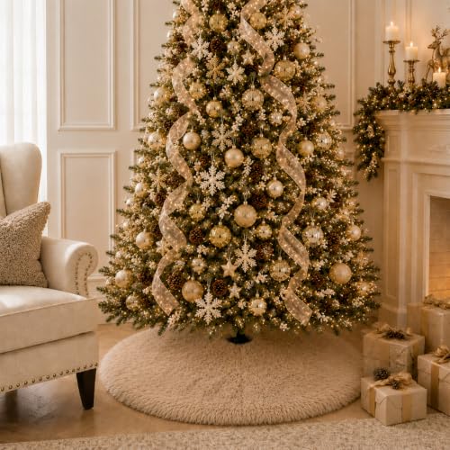 Brown Plush Christmas Tree Skirt - 30 Inch Faux Fur Holiday Decor