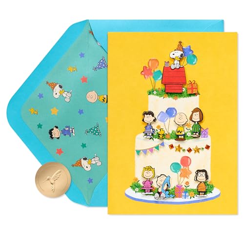 Papyrus Peanuts Birthday Card - 5x7 Cake Design with Snoopy
