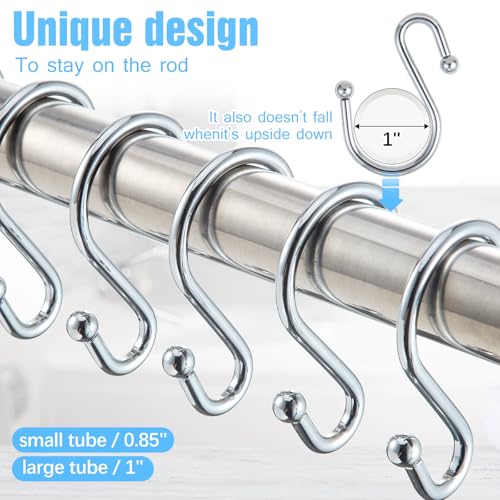Rust-Proof Metal Shower Curtain Hooks Set - 12 Decorative S Rings (Chrome)