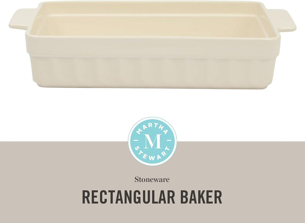 Martha Stewart Ceramic Bakeware - 13x9 Inch Rectangular Baking Dish with Handles | Cream Glazed Stoneware for Casseroles, Lasagna & Roasts