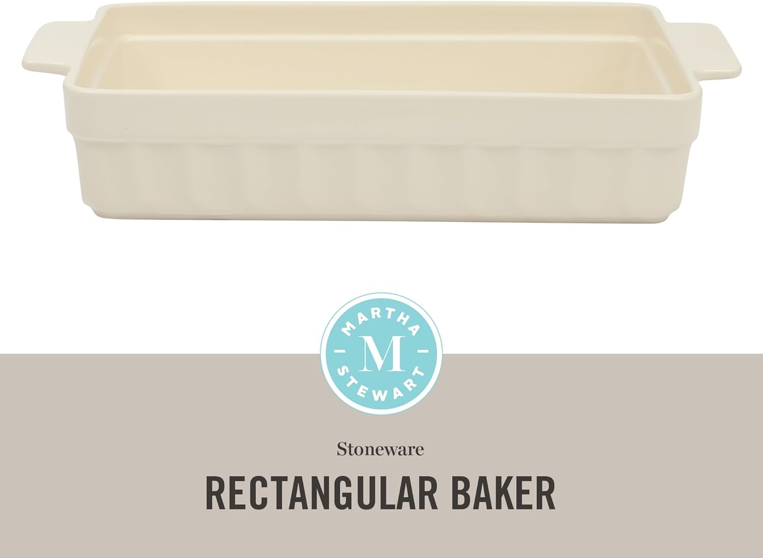 Martha Stewart Ceramic Bakeware - 13x9 Inch Rectangular Baking Dish with Handles | Cream Glazed Stoneware for Casseroles, Lasagna & Roasts