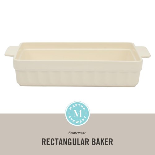 Martha Stewart Broadbrook Ceramic Bakeware, 13x9 Inch Rectangular Baking Dish with Handles, Cream Glazed Stoneware for Casseroles, Lasagna, Roasts & Desserts, Oven & Dishwasher Safe