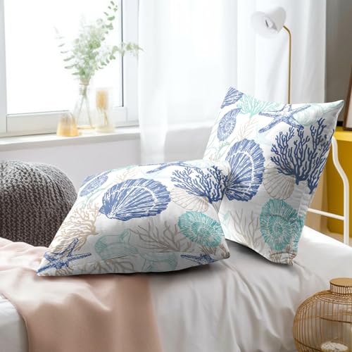 Anyako Nautical Coastal 18x18 Pillow Covers - Seashell Print, Set of 2