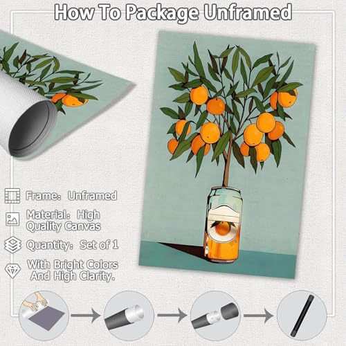 Retro Orange Tree Wall Art - Vintage Botanical Canvas Print 8x12in