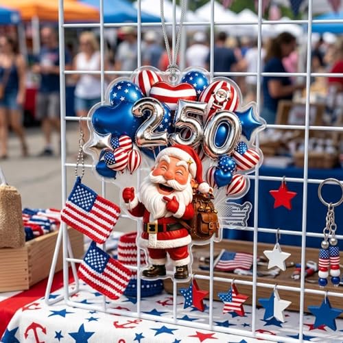 Patriotic Santa Ornament, USA 250th Anniversary Car Hanging Decoration