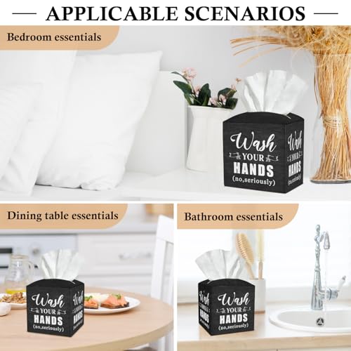 Wash Your Hands Leather Tissue Box Cover - Square Tissue Holder for Bathroom