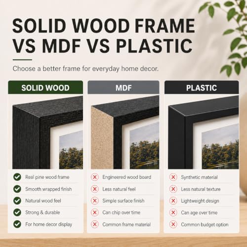 QOTIB 8x8 Solid Wood Picture Frame - Navy Frame with 4x4 & 6x6 Double Mats