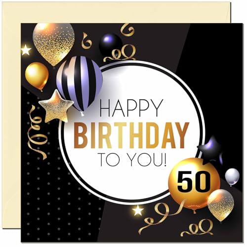 Gold & Black 50th Birthday Card for Men & Women - Eco-Friendly