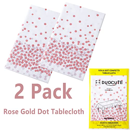 DUOCUTE 2-Pack Rose Gold Dot Plastic Tablecloths 108"x54"