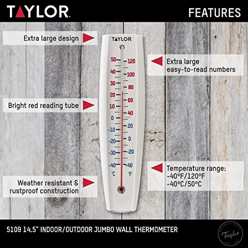 Taylor Jumbo Indoor Outdoor Thermometer - 14-inch Wireless Wall Mount
