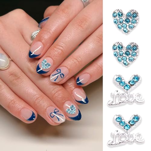 Valentine Nail Charms 14Pcs 3D Heart Bow Rhinestone Alloy Gems