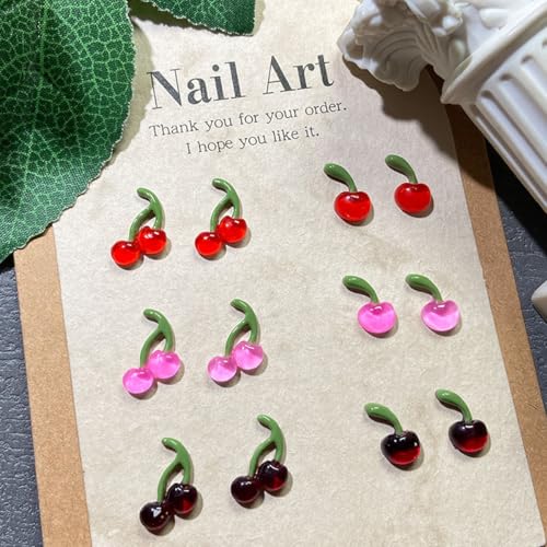 100Pcs 3D Cherry Nail Charms Resin Fruit Rhinestones for Nail Art