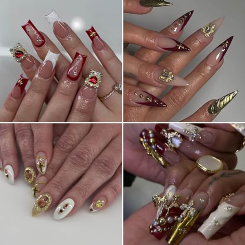 64pcs Gold Nail Charms Set Y2K 3D Chrome Nail Art Decorations