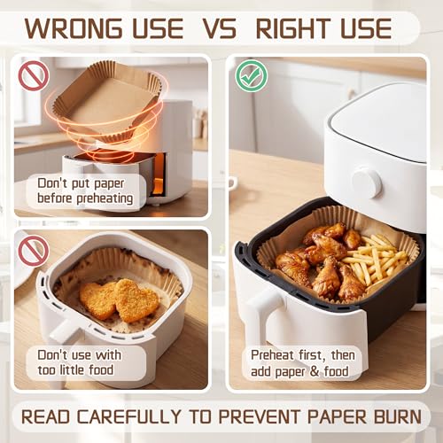 Jofuler 8-Inch Disposable Air Fryer Liners 125 Pcs for 5-8 QT Square Basket