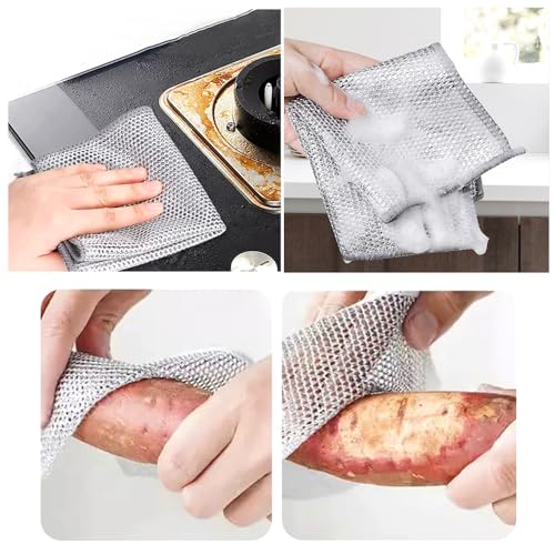 10 PCS Double Layer Stainless Steel Wire Dishwashing Cleaning Cloths