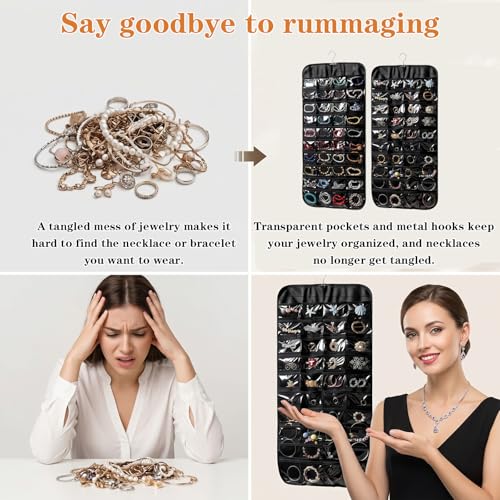 4 Pcs Hanging Jewelry Organizer, Double-Sided Earring Holder with 80 Pockets